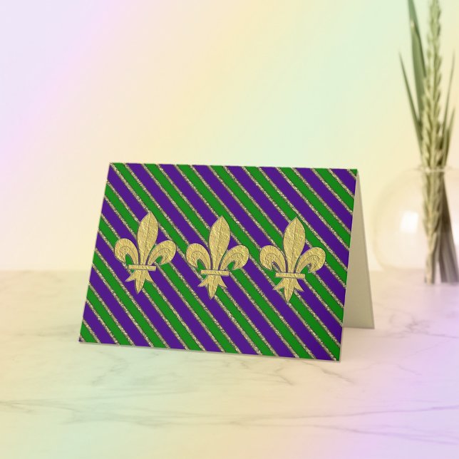 Mardi Gras Stripes & Fleur de Lys Karte (Von Creator hochgeladen)