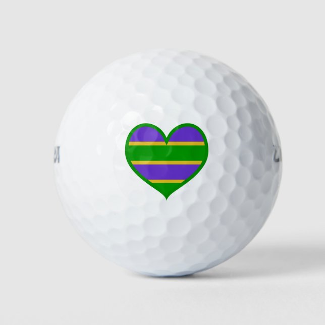 Mardi Gras Stripes Herz Golfball (Vorderseite)
