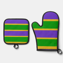 Mardi Gras Stripes Ofenhandschuh & Topflappen-Set