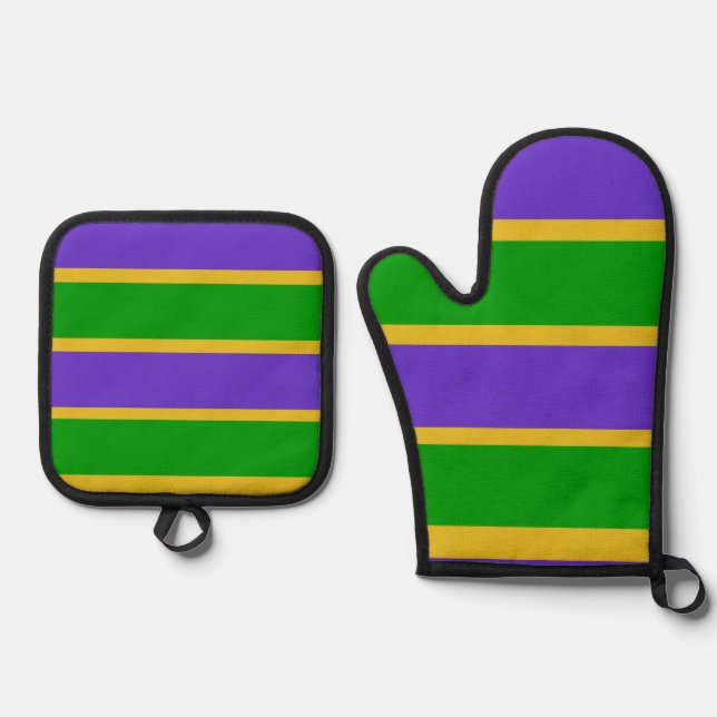 Mardi Gras Stripes Ofenhandschuh & Topflappen-Set (Vorderseite)