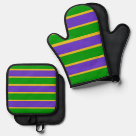 Mardi Gras Stripes Ofenhandschuh & Topflappen-Set