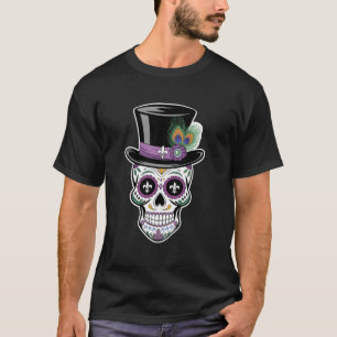 Mardi Gras Tag der Toten Zucker-Schädel mit Zylind T-Shirt