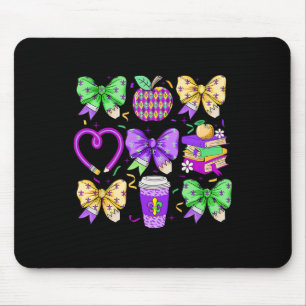 Mardi Gras Teacher Coquette Bow Pencil Apple Buch Mousepad
