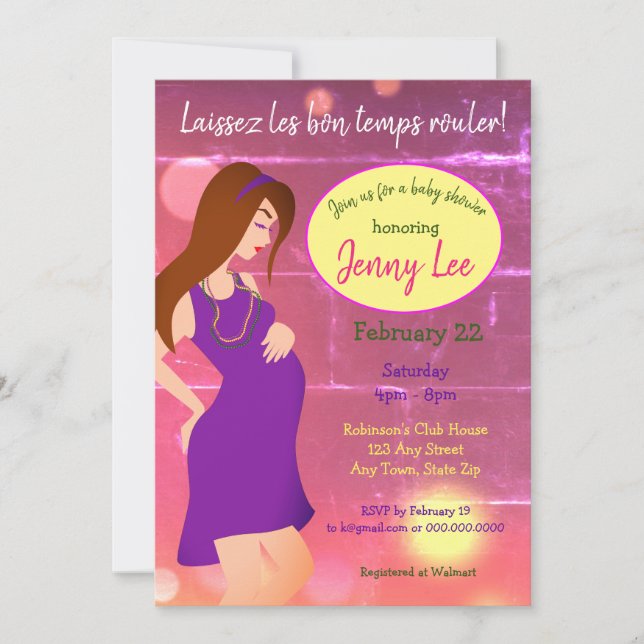 Mardi Gras Themed Baby Bump Invite Brown Hair Einladung (Vorderseite)