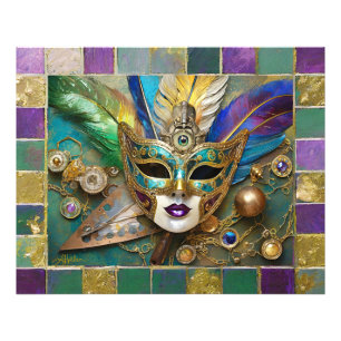 Mardi Gras Third Eye Gold Keramik Feather Mask Fotodruck