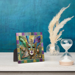 Mardi Gras Third Eye Gold Keramik Feather Mask Fotoplatte