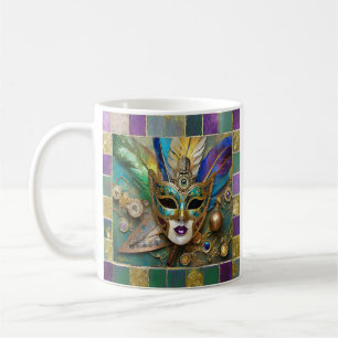 Mardi Gras Third Eye Gold Keramik Feather Mask Kaffeetasse