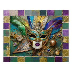 Mardi Gras Third Eye Gold Keramik Feather Mask Poster
