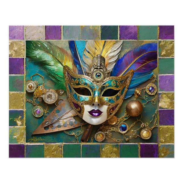 Mardi Gras Third Eye Gold Keramik Feather Mask Poster (Vorderseite)