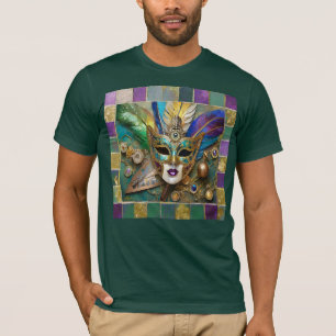 Mardi Gras Third Eye Gold Keramik Feather Mask T-Shirt