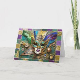 Mardi Gras Third Eye Gold Keramik-Federmaske Feiertagskarte