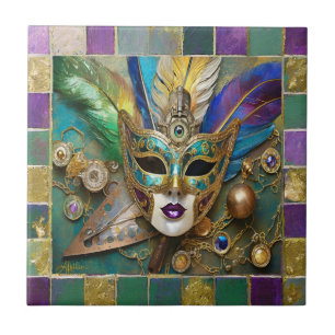 Mardi Gras Third Eye Gold Keramik-Federmaske Fliese