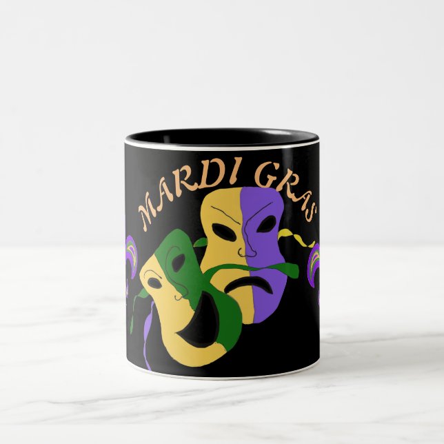 Mardi Gras Tragisch, Comic Maske farbenfroh Zweifarbige Tasse (Mittel)