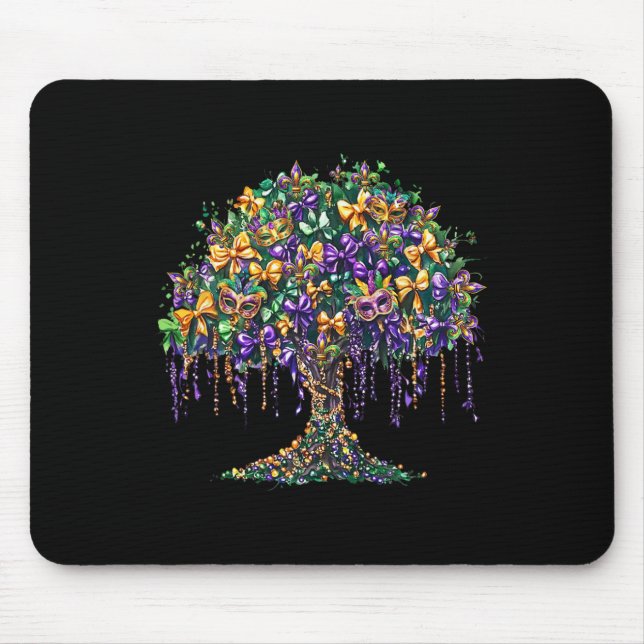 Mardi Gras Tree Beads New Orleans 2025 Carniva Mousepad (Vorne)