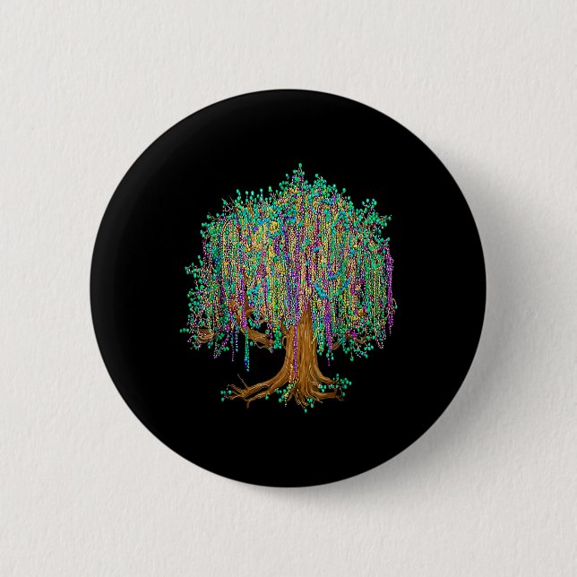 Mardi Gras Tree Beads New Orleans 2025 Wasserfarbe Button (Vorderseite)