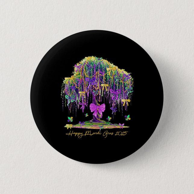 Mardi Gras Tree Beads New Orleans 2025 Wasserfarbe Button (Vorderseite)