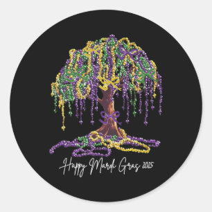 Mardi Gras Tree Beads New Orleans 2025 Wasserfarbe Runder Aufkleber