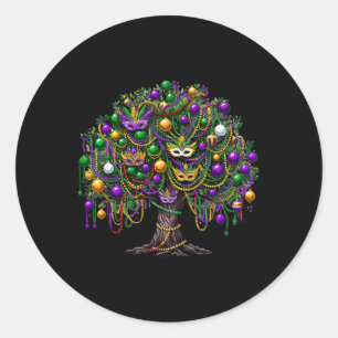 Mardi Gras Tree Beads New Orleans Festival Moon an Runder Aufkleber