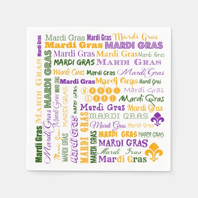 Mardi Gras Tri-Colored Multi-Schriftart Napkins Serviette (Vorderseite)