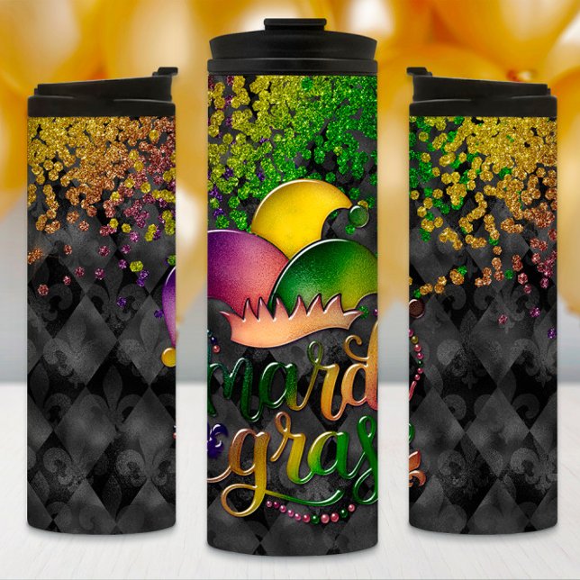 Mardi Gras Tumbler, Colorful Jester Hat Thermosbecher (Von Creator hochgeladen)