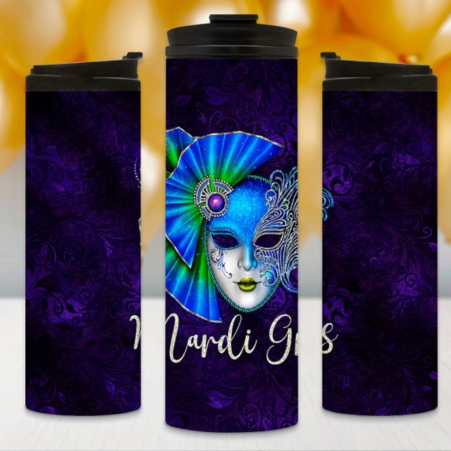 Mardi Gras Tumbler, Mardi Gras Blue Mask Thermosbecher (Von Creator hochgeladen)