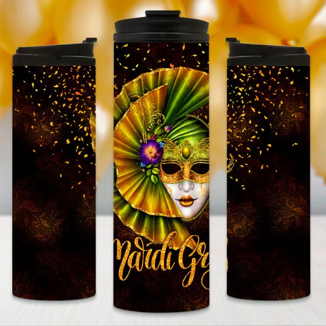Mardi Gras Tumbler, Mardi Gras Green Mask Thermosbecher (Von Creator hochgeladen)