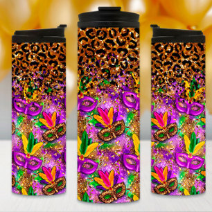 Mardi Gras Tumbler, Masken und Leopard Print Thermosbecher
