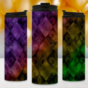 Mardi Gras Tumbler, Rainbow Raute und Fleur Thermosbecher