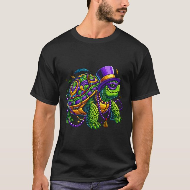 Mardi Gras Turtle Süße Tier T-Shirt (Vorderseite)