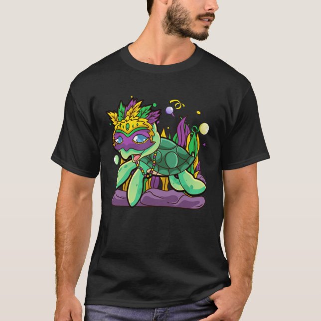 Mardi Gras Turtle with beads & mask T-Shirt (Vorderseite)