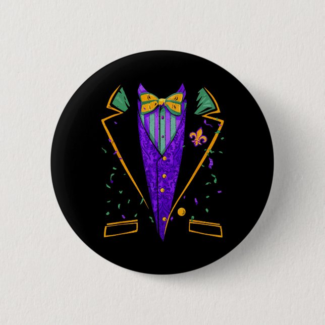 Mardi Gras Tuxedo Kostüme Funny Carnival Design Button (Vorderseite)