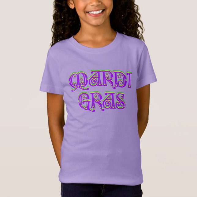 Mardi Gras Typografie Karneval Lila Gelb Grün T-Shirt (Vorderseite)