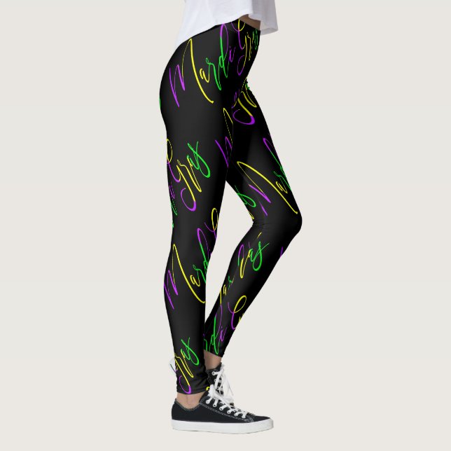 Mardi Gras Typografie Lila Gelb-Schwarz Leggings (Rechts)