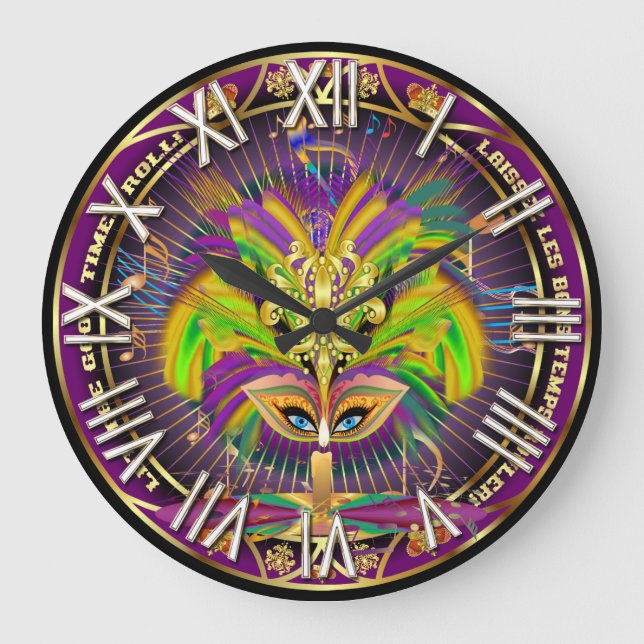 Mardi Gras und Football Queen View Notes Bitte Große Wanduhr (Vorderseite)