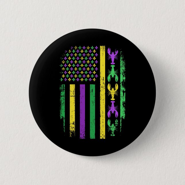 Mardi Gras US-amerikanische Flagge mit Languste Ne Button (Vorderseite)