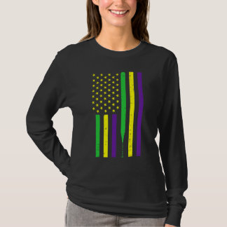 Mardi Gras US Flag Baseball Bat Patriotic Men Wome T-Shirt