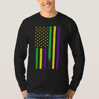 Mardi Gras US Flag Baseball Bat Patriotic Men Wome T-Shirt