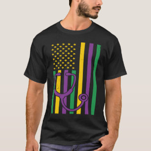 Mardi Gras US-Flagge Stethoscope Patriotic Nurse D T-Shirt