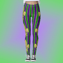 Mardi Gras Vertical Stripes & Fleur de Lys Leggings