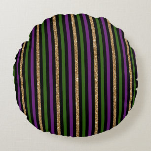 Mardi Gras Vertikale Linien Golden Glitter NOLA Rundes Kissen
