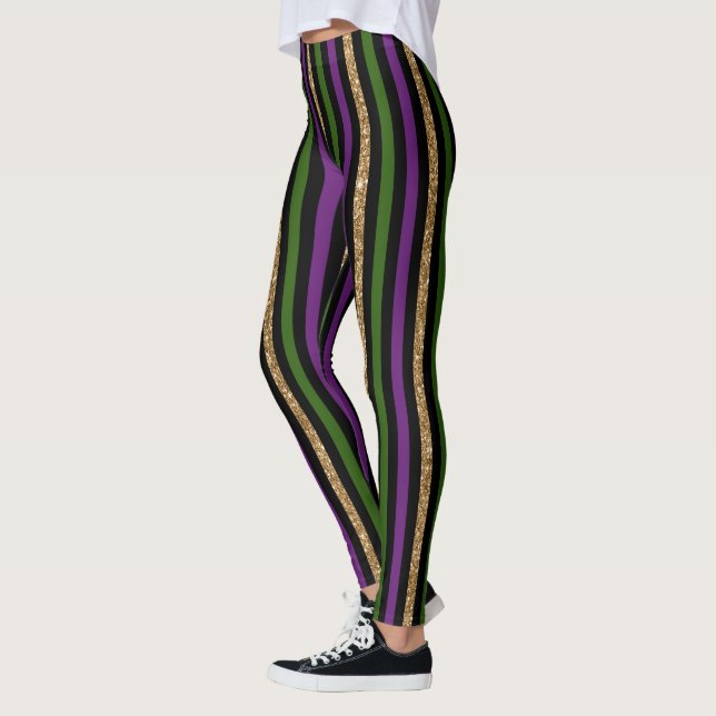Mardi Gras Vertikale Linien Golden Glitzer NOLA Leggings (Links)