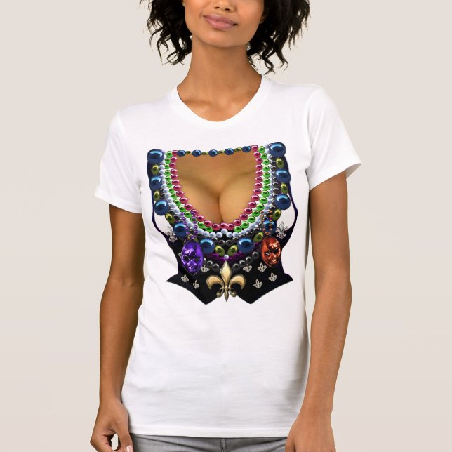 Mardi Gras Vest mit Beads T - Shirt (Vorderseite)