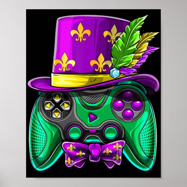 Mardi Gras Video Game Controller Jester Hat Costum Poster (Vorne)