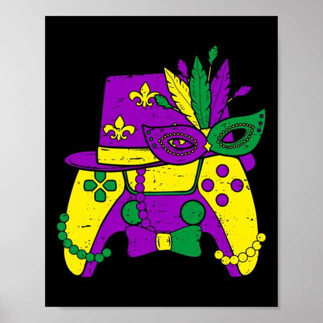 Mardi Gras Video Game Controller Jester Hat Costum Poster (Vorne)