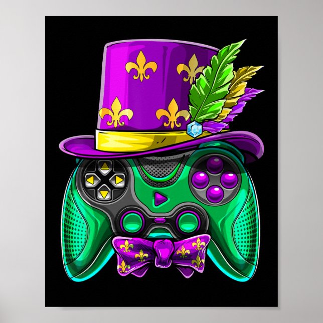 Mardi Gras Video Game Controller Jester Hat Costum Poster (Vorne)