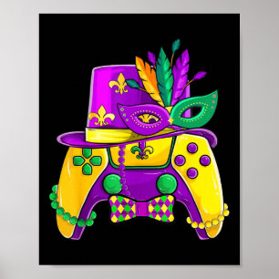 Mardi Gras Video Game Controller Jester Hat Costum Poster