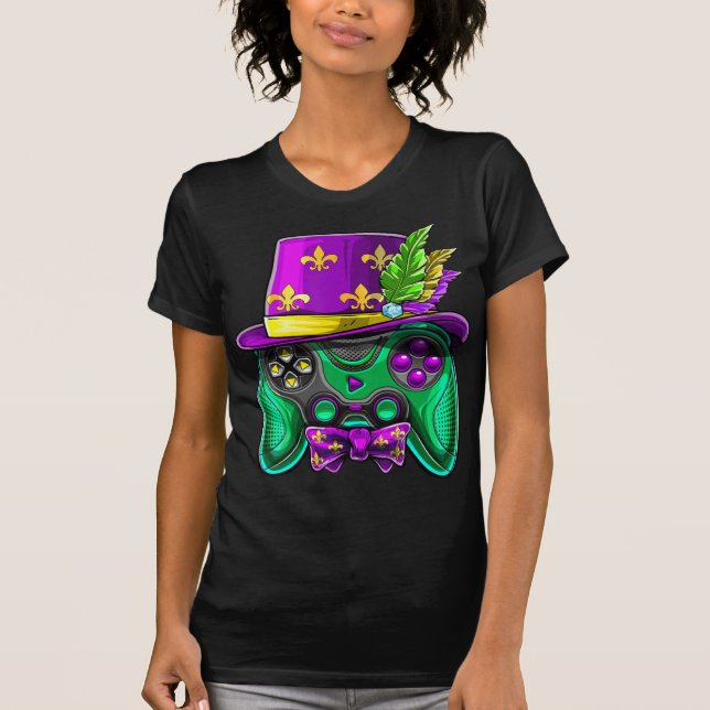 Mardi Gras Video Game Controller Jester Hat Costum T-Shirt (Vorderseite)