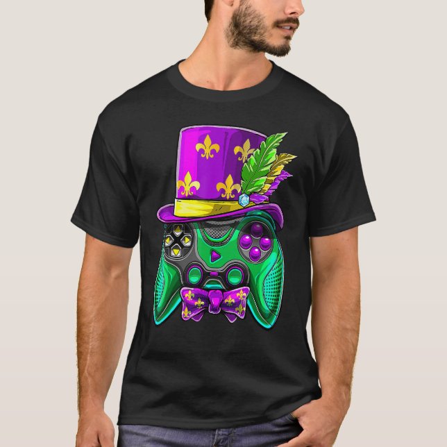 Mardi Gras Video Game Controller Jester Hat Costum T-Shirt (Vorderseite)