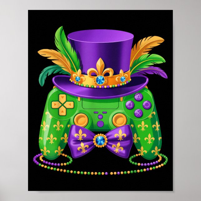 Mardi Gras Video Game Controller Jester Hat Gamer  Poster (Vorne)