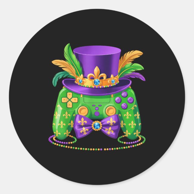 Mardi Gras Videospiel-Controller-Jester-Hut-Gamer  Runder Aufkleber (Vorderseite)